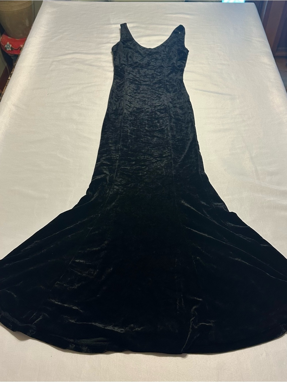 Betsey Johnson  vintage Black Velvet Maxi Dress with Scoop Neck